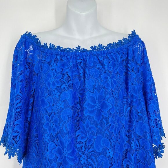 Miholl Cute lace royal blue Ruffle Off Shoulder Top‎ Size M - Picture 2 of 8